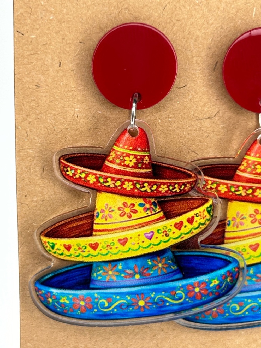 Colorful Sombrero Statement Earrings cinco de Mayo Fashion Jewelry - Picture 2 of 4